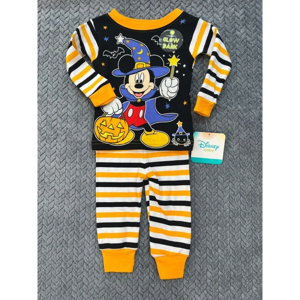 Wizard Mickey Baby Orange Disney Baby Pajama Set Glow Halloween 9M